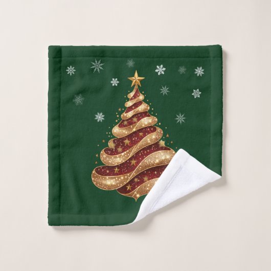 ゴールド レッド ギターター クリスマスツリー スノーフレーク バスタオルセット (ウォッシュタオル)