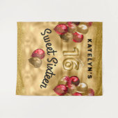 ゴールド レッド グリッター バルーン スイート16 タペストリー (正面(横))