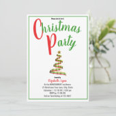 ゴールド、レッド、グリーンのクリスマスパーティー招待状 招待状 (スタンド正面)