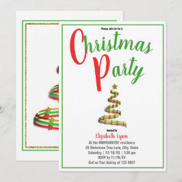 ゴールド、レッド、グリーンのクリスマスパーティー招待状 招待状