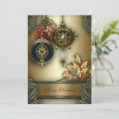 ゴールド レッド グリーン クリスマス ホリデー パーティー 招待状 (スタンド正面)