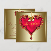ゴールド レッド ハート スウィート16 バースデーパーティー 招待状 (正面/裏面)