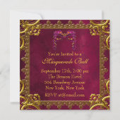 ゴールド レッド バーガンディ マロン マスク マスカレード ボール 招待状 (裏面)