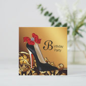 ゴールド レッド ブラック ハイヒール シューズ バースデー パーティー 招待状 (スタンド正面)
