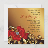 ゴールド レッド ブラック ハイヒール シューズ バースデー パーティー 招待状 (裏面)