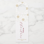 ゴールド＆レッド モダンスクリプト スノー メリークリスマス ボトルネックタグ (正面)