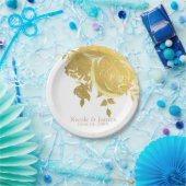 ゴールド ローズ フェイク フォイル エレガント モダン フラワーズ ウェディング ペーパープレート (パーティー)