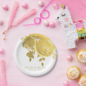 ゴールド ローズ フェイク フォイル エレガント モダン フラワーズ ウェディング ペーパープレート (パーティー)