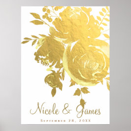 ゴールド ローズ フェイク フォイル エレガント モダン フラワーズ ウェディング ポスター