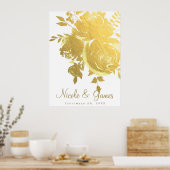 ゴールド ローズ フェイク フォイル エレガント モダン フラワーズ ウェディング ポスター (キッチン)