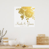 ゴールド ローズ フェイク フォイル エレガント モダン フラワーズ ウェディング ポスター (キッチン)