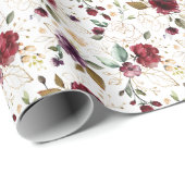 ゴールド ワインバーガンディ フローラルパターン ラッピングペーパー (ロールコーナー)