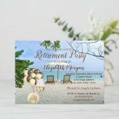 ゴールド ワイン グラス、バルーン、ビーチ リタイアメント パーティ 招待状 (スタンド正面)