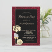 ゴールド ワイン グラス,バルーン,赤のグリッター リタイアメント 招待状 (スタンド正面)