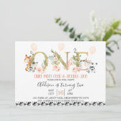 ゴールド ワン ディバイダー フラワーファーム 動物 1歳 誕生日 招待状 (スタンド正面)