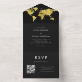 ゴールド ワールド マップ 旅行先 現代のQRコード オールインワン招待状 (内側)