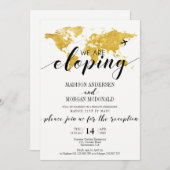 ゴールド ワールド マップ 私たちはこっそり結婚式 披露宴招待状 招待状 (正面/裏面)