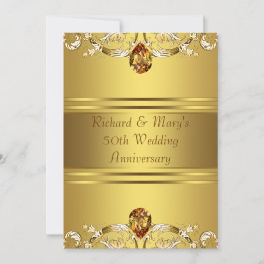 ゴールド ヴィクトリアン フラワー ゴールド 50周年記念 招待状 (正面)