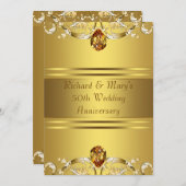 ゴールド ヴィクトリアン フラワー ゴールド 50周年記念 招待状 (正面/裏面)