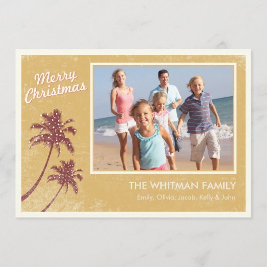 ゴールド ヴィンテージ ビーチ フォト クリスマス カード (正面)