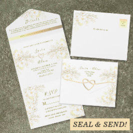 ゴールド ヴィンテージ フラワー ウェディング オールインワン招待状