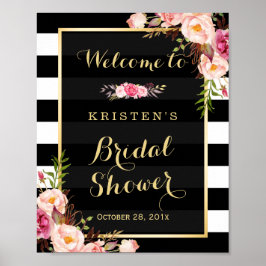 ゴールド ヴィンテージ フラワー ストライプ ブライダル シャワー サイン