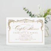 ゴールド ヴィンテージ フレーム クラシック スクリプト カップルシャワー 招待状 (スタンド正面)