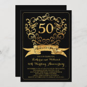 ゴールド ヴィンテージ 50周年 結婚記念日 招待状 (正面/裏面)