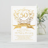 ゴールド ヴィンテージ 50周年 結婚記念日 招待状 (スタンド正面)