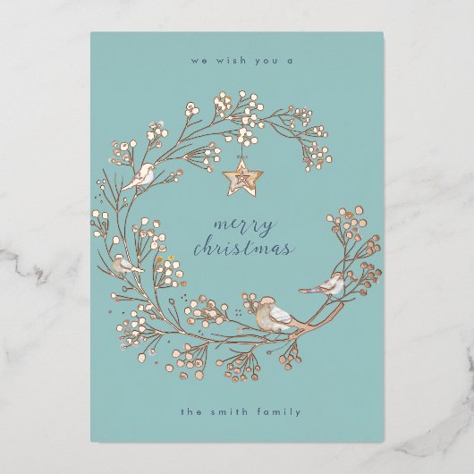 ゴールド |冬のアイスブルーリースクリスマス |新年 箔シーズンカード (正面)