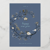 ゴールド |冬のアイスブルーリースクリスマス |新年 箔シーズンカード (裏面)