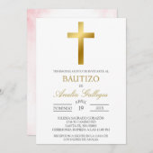 ゴールド 十字架 スペイン語 洗礼 招待状 (正面/裏面)