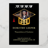 ゴールド 卒業 キャップ & フォト 卒業 おめでとう ご 卒業 記念 発表 箔招待状 (正面)