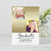 ゴールド 卒業 現代の 2 つの写真 招待状 (スタンド正面)