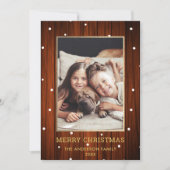 ゴールド |国の素朴木製写真クリスマス シーズンカード (正面)