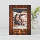 ゴールド |国の素朴木製写真クリスマス シーズンカード (スタンド正面)