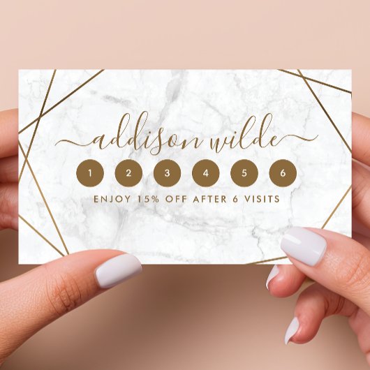 ゴールド 幾何学的な白大理石の抽象的なロイヤルティカード ロイヤリティカード