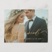 ゴールド 挙式直後の結婚写真 案内ポストカード (正面)