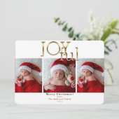 ゴールド 楽しい クリスマス ホリデー ３枚の写真 招待状 (スタンド正面)