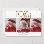ゴールド 楽しい クリスマス ホリデー ３枚の写真 招待状 (正面)
