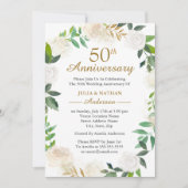 ゴールド 水彩 花輪 50周年 結婚記念日 招待状 (正面)