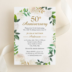 ゴールド 水彩 花輪 50周年 結婚記念日 招待状