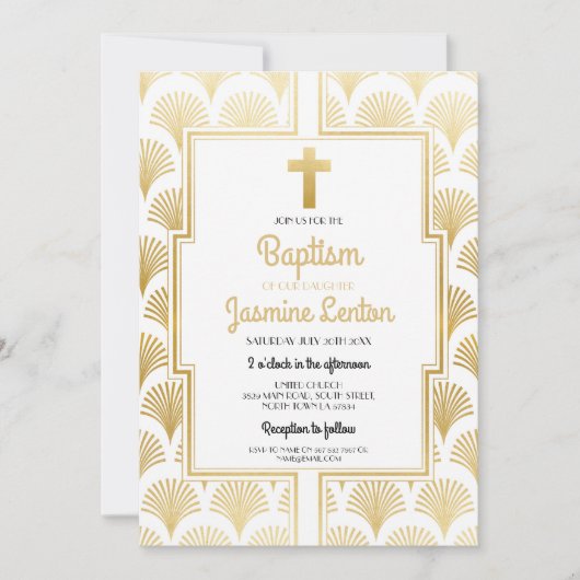 ゴールド 洗礼 十字架 命名 20年代 アートデコ 招待状 (正面)