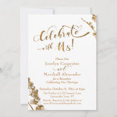 ゴールド 「私たちと一緒にお祝いしよう」 ボタニカルがホワイトに 招待状 (正面)