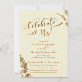 ゴールド 「私たちと一緒にお祝いを」 ボタニカル付, アイボリー 招待状 (正面)