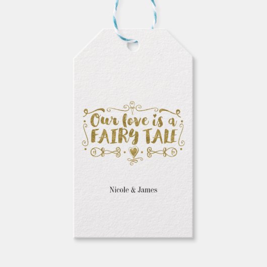 ゴールド 私たちの愛はおとぎ話 カスタム ウェディング フェイバー ギフトタグ (正面)