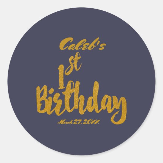 ゴールド 1歳の誕生日 誕生日 記念日 名入れ オリジナル ラウンドシール (正面)