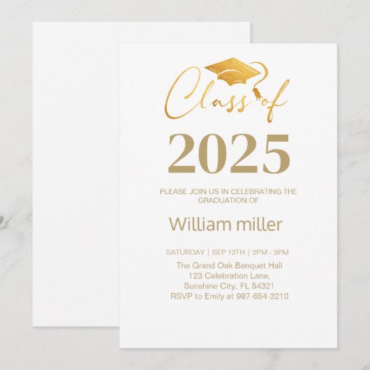 ゴールド  2025年卒業クラス, ミニマル卒業 招待状 (正面/裏面)