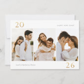 ゴールド 2026 新年 3 枚組 フォト ホリデー カード (正面)