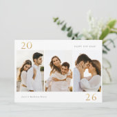 ゴールド 2026 新年 3 枚組 フォト ホリデー カード (スタンド正面)